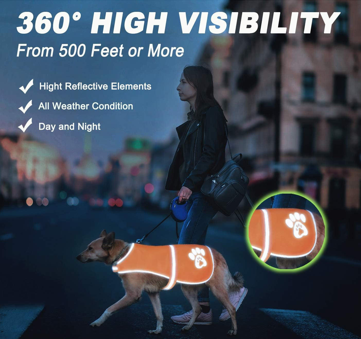 Dog Vest, Blaze Orange Hunting Vest Safety Reflective Dog Jacket Fits Small Medium Large Dogs Hook and Loop Fastener High Visibility and Safety from Hunters Cars and Other (Blaze Orange, XS)